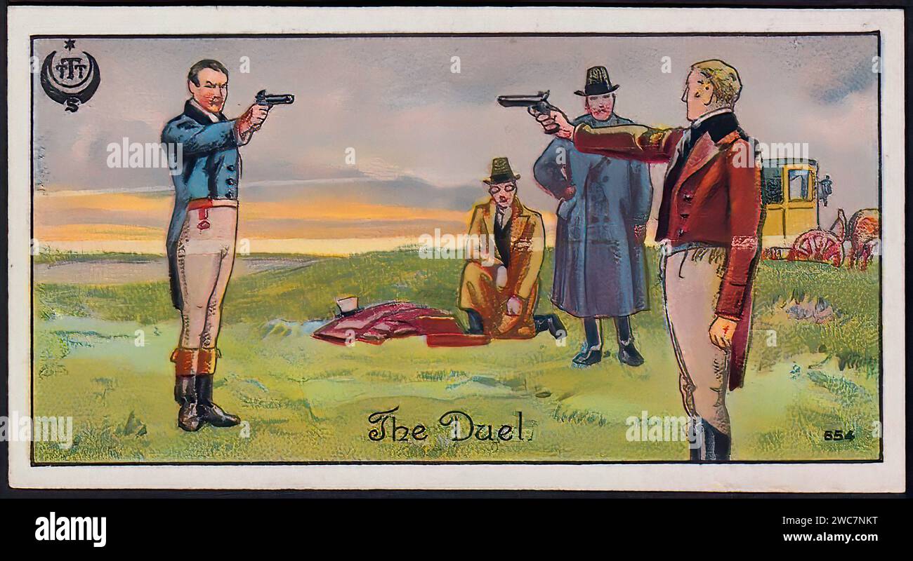 The Duel - Vintage British Tradecard Illustration Stock Photo