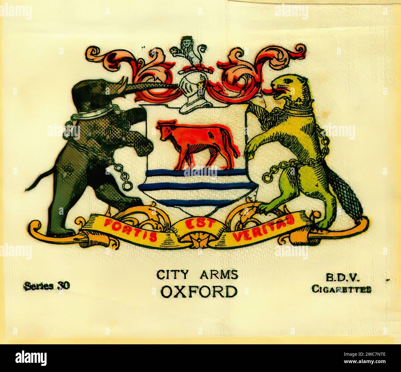 City Arms of Oxford - Vintage Cigarette Card Silk Illustration Stock Photo