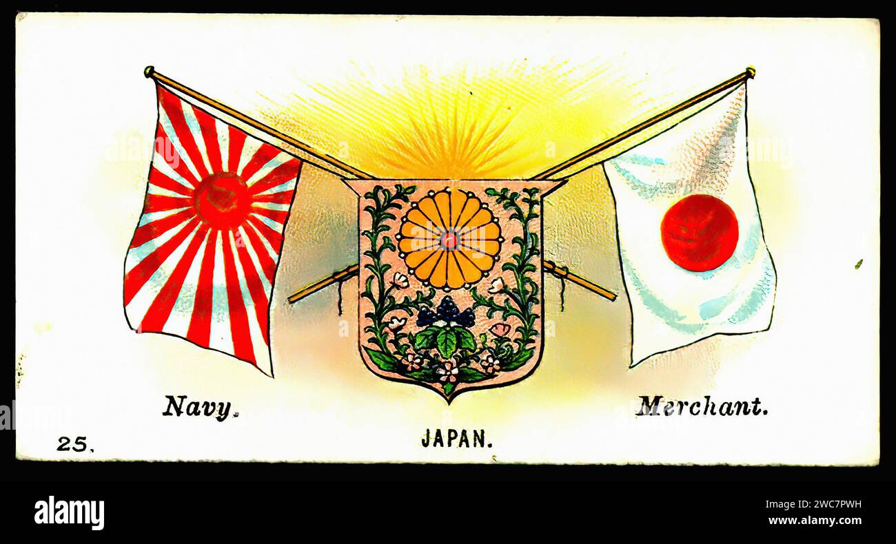 Flags of Japan - Vintage Cigarette Card Illustration Stock Photo