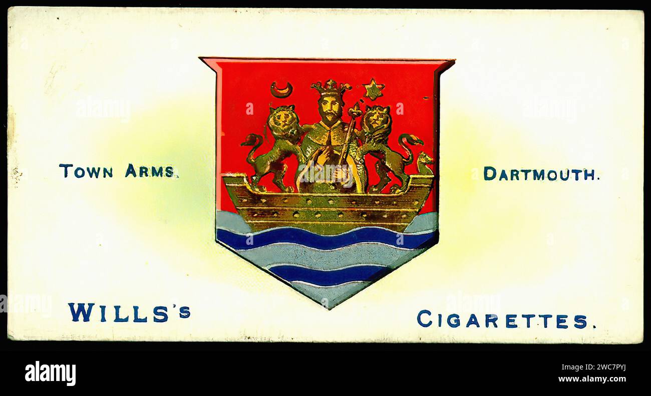 Town Arms of Dartmouth - Vintage Cigarette Card Illustration Stock Photo