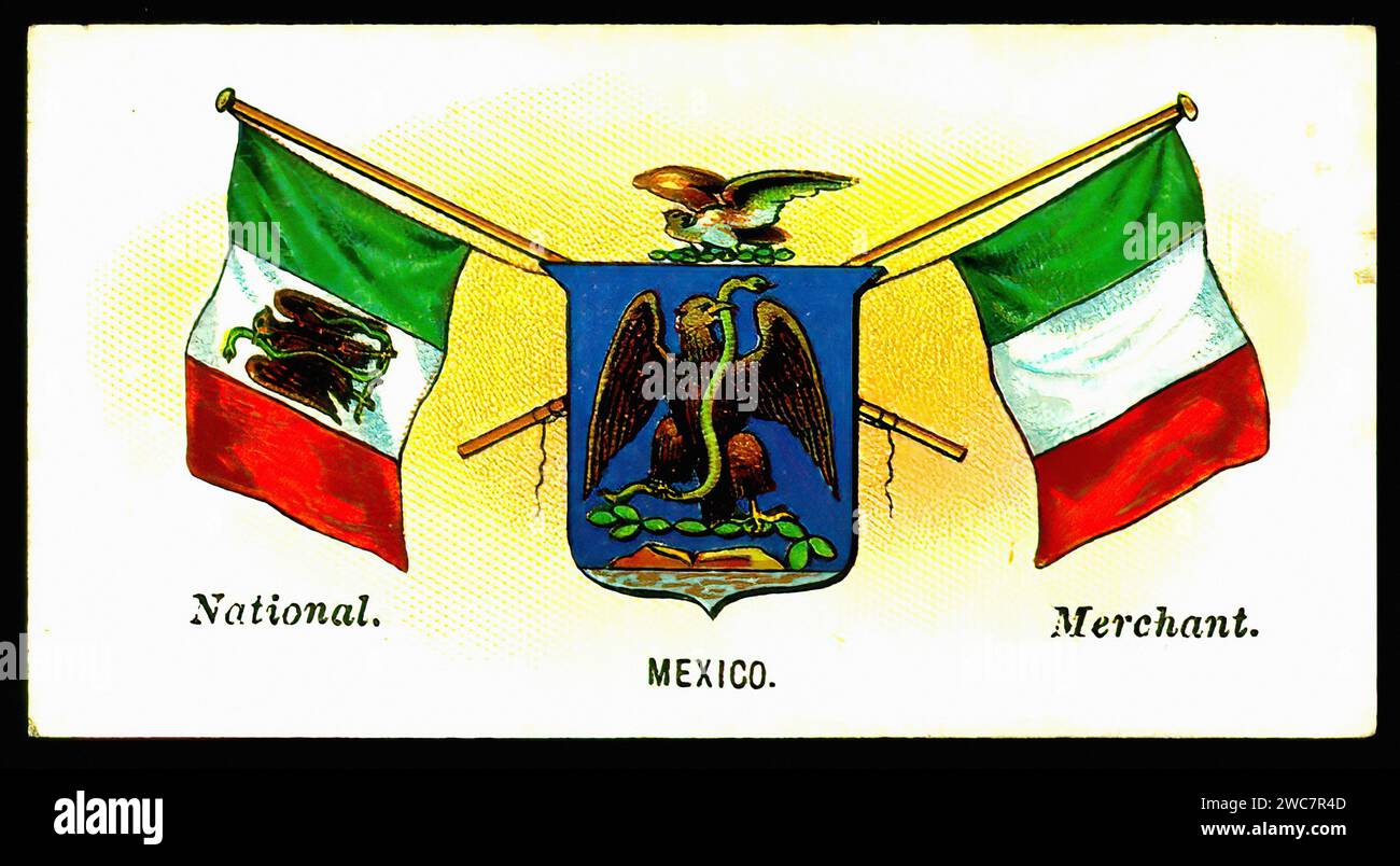 Flags of Mexico - Vintage Cigarette Card Illustration Stock Photo