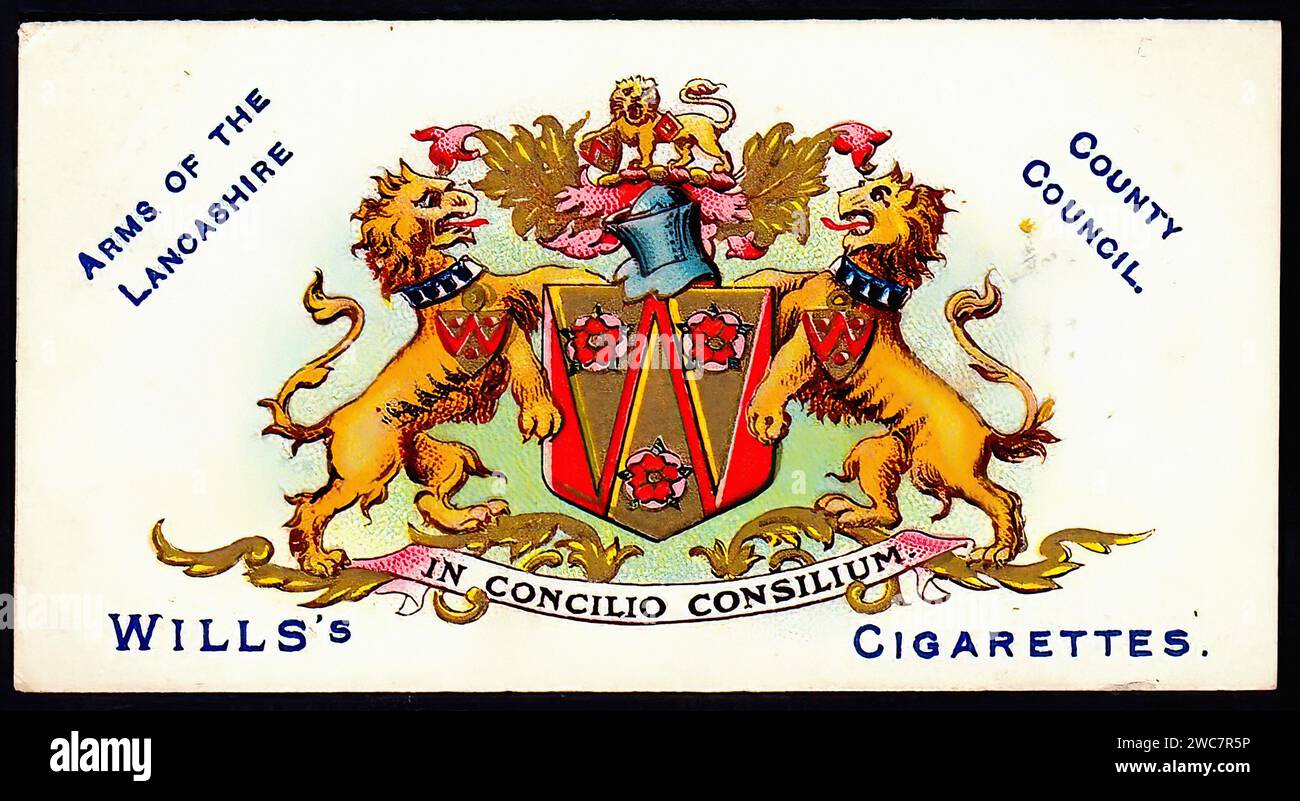 Arms of Lancashire County Council Vintage Cigarette Card Illustration