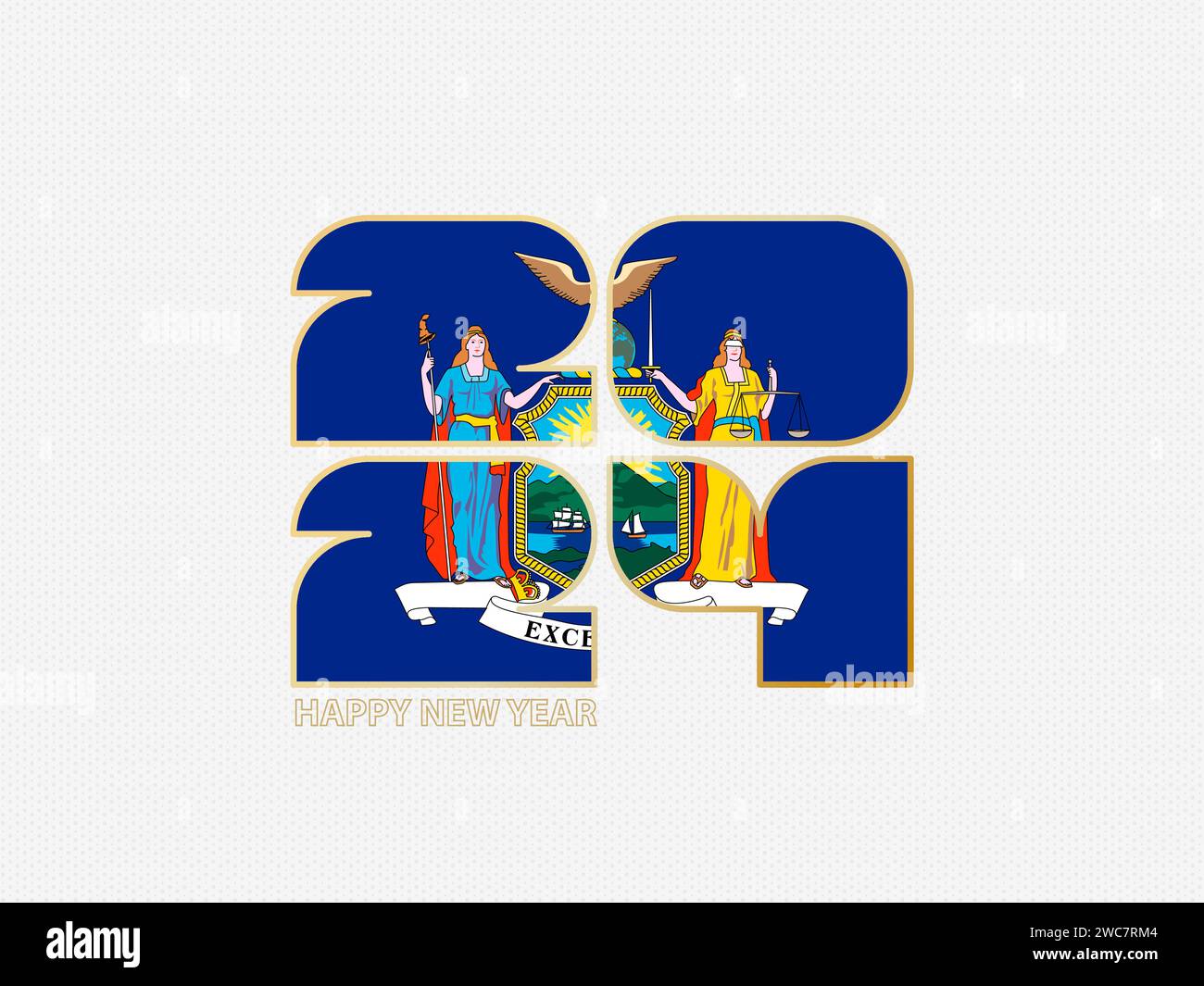 Abstract numbers 2024 with flag of New York. Vector illustration Stock