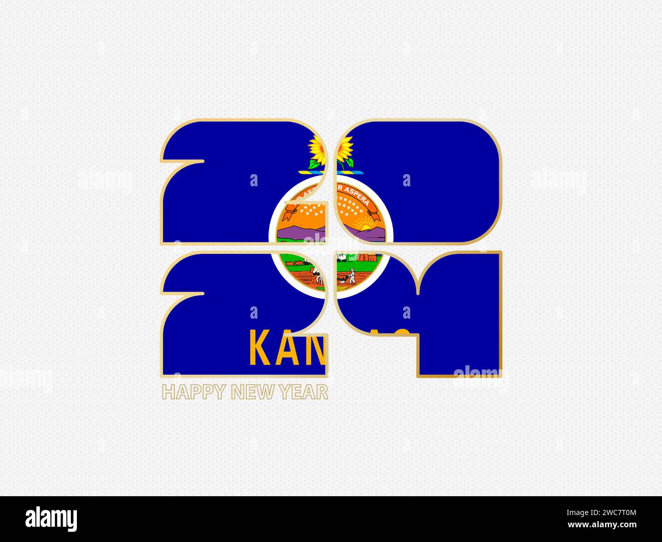 Abstract numbers 2024 with flag of Kansas. Vector illustration Stock