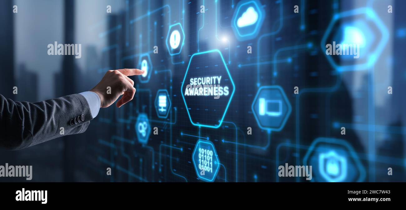 Virtual display button: Security Awareness Business, Technology, Internet and network concept Stock Photo