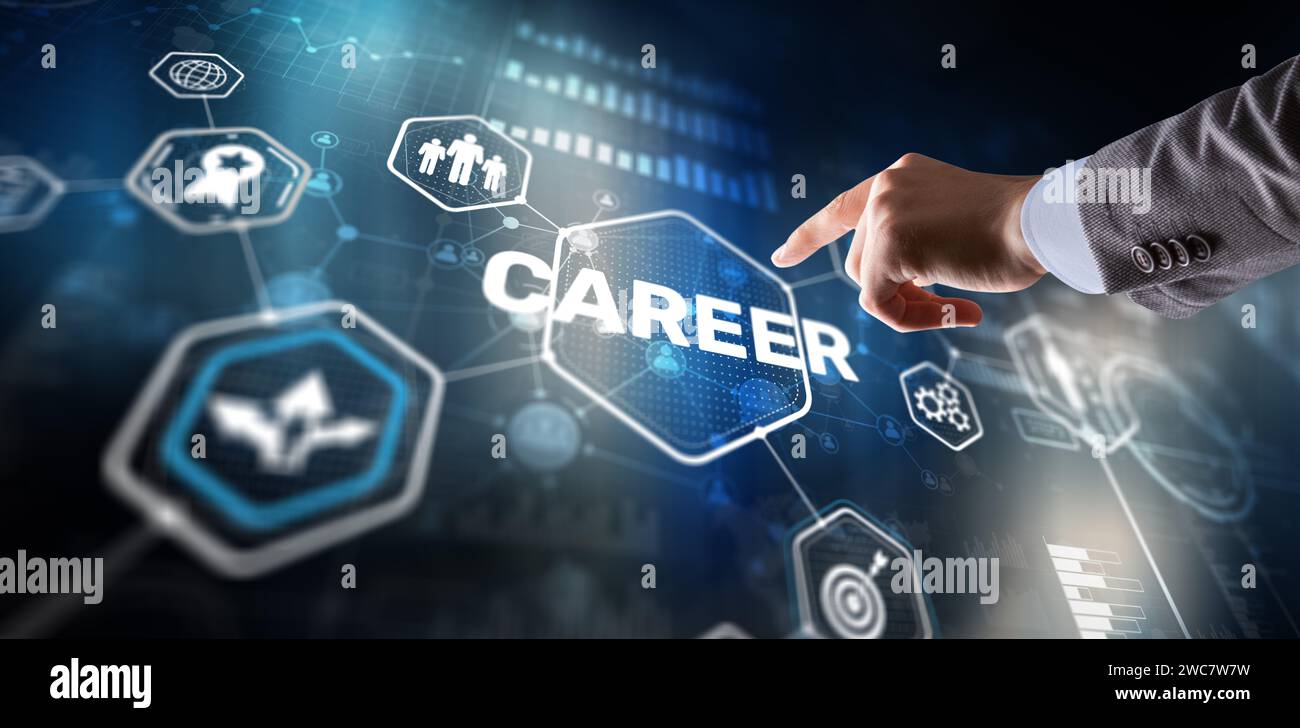 Career business on virtual screen abstract background. Mixed media Stock Photo