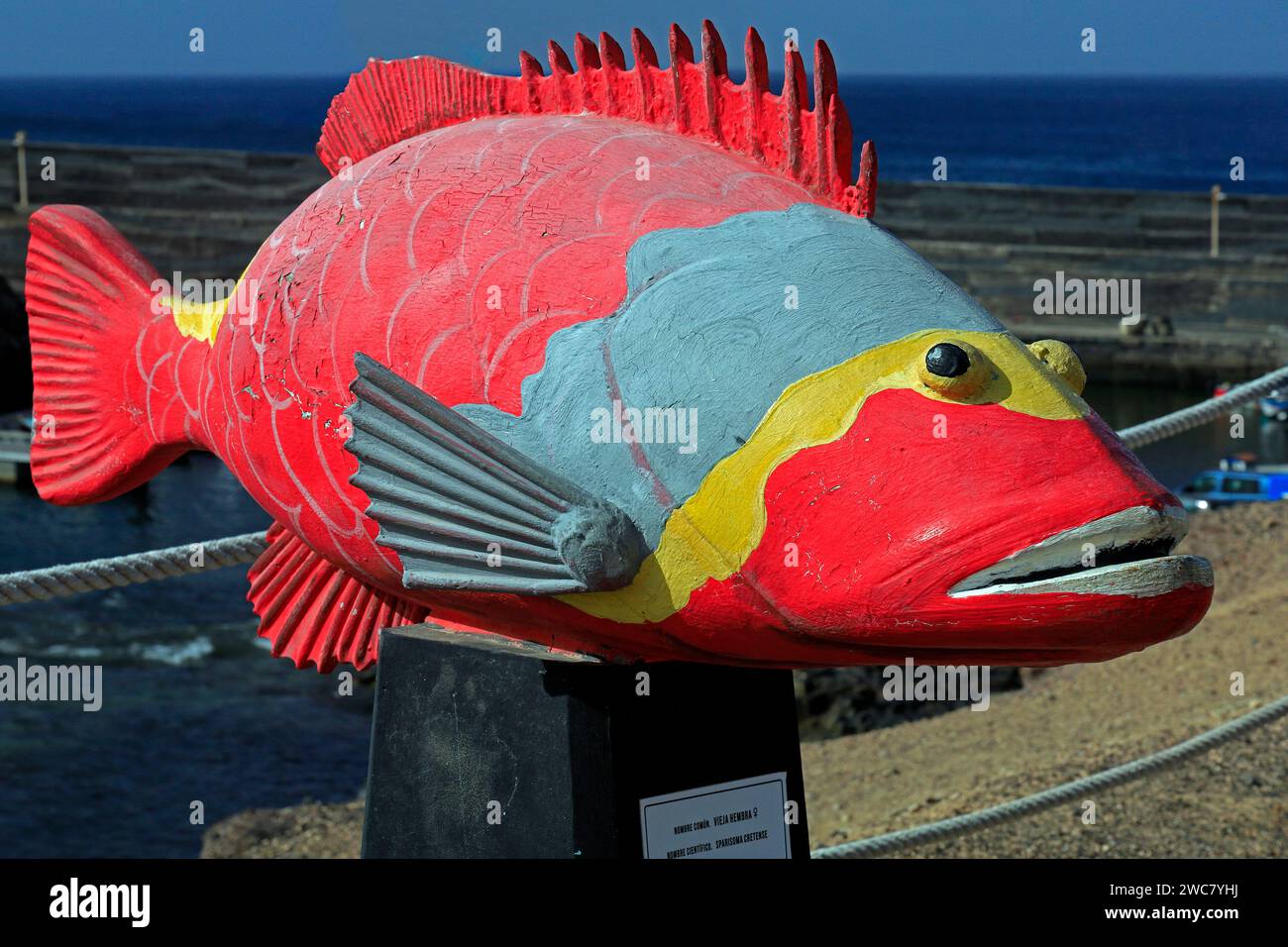 Fish statue / artwork above the fishing harbour of El Cotillo