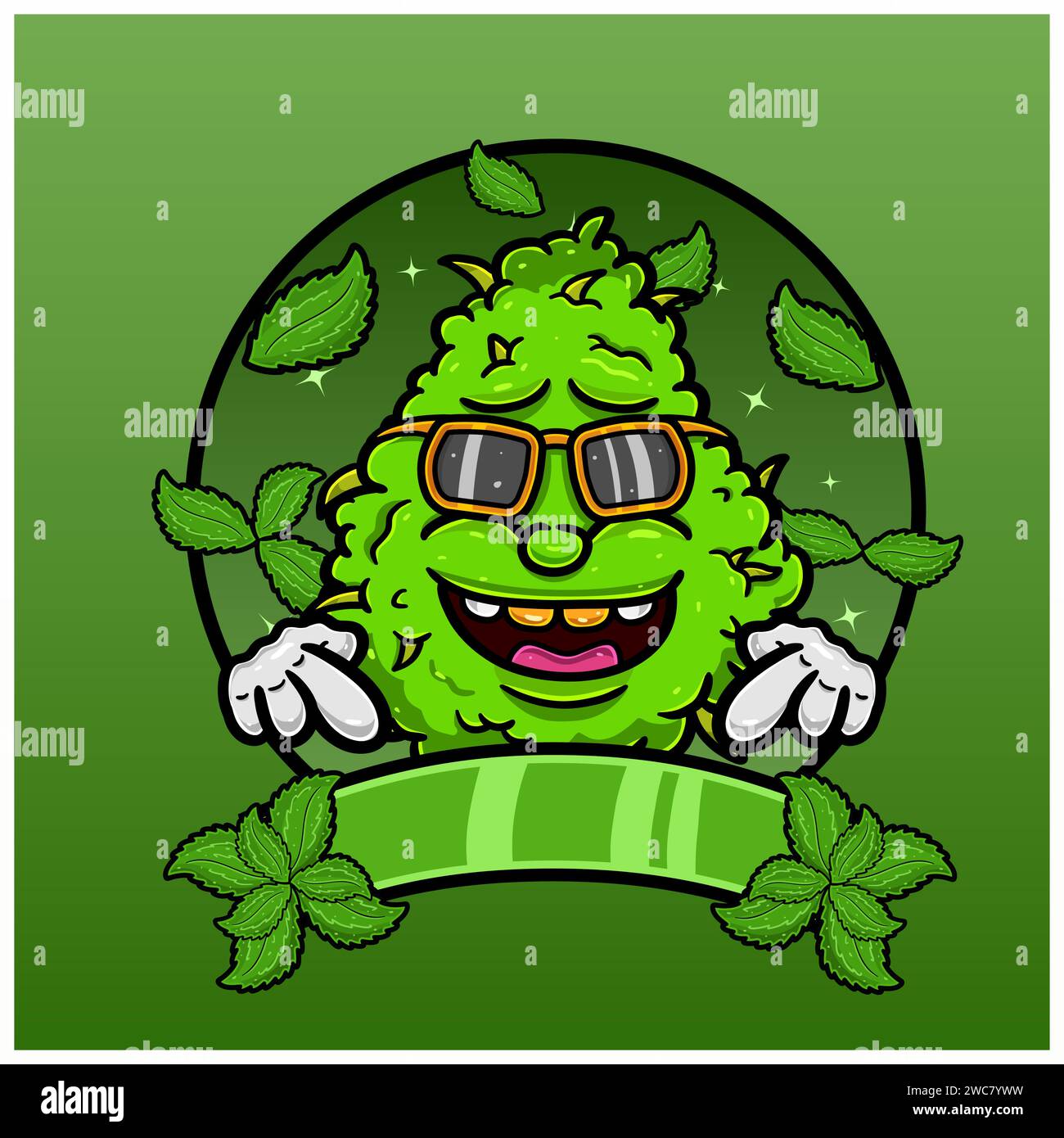 Mint Flavor with Weed Mascot Cartoon. Weed Design For Logo, Label and