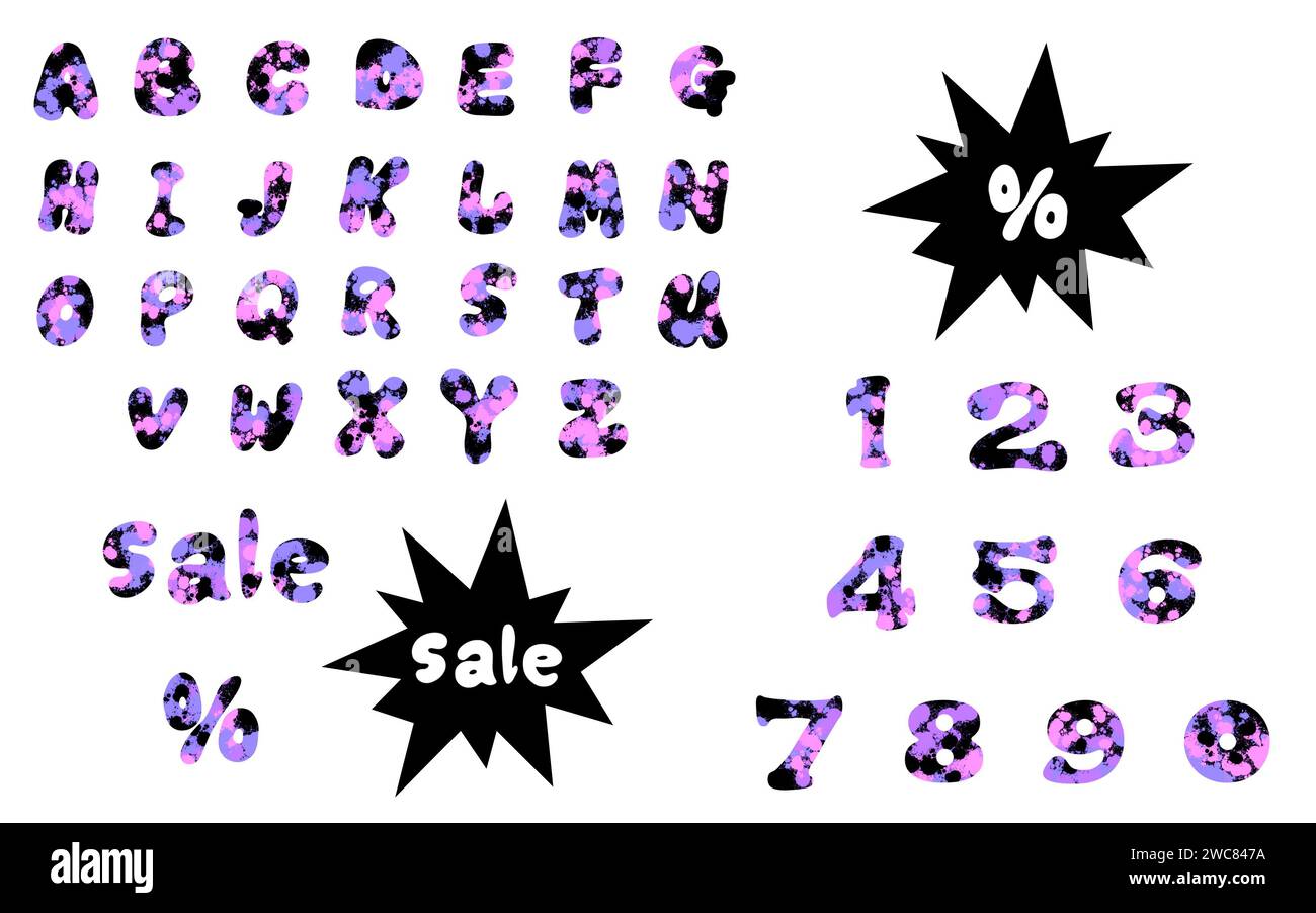 Shops Using Numbers Set English alphabet and numbers and sale and percent print for ...