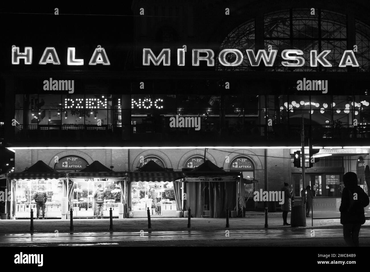 Hala Mirowska shopping mall in Warsaw, Poland in the night Stock Photo