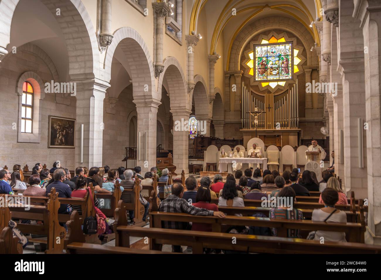 The christian people inside the church at Bethlehem City, a religious