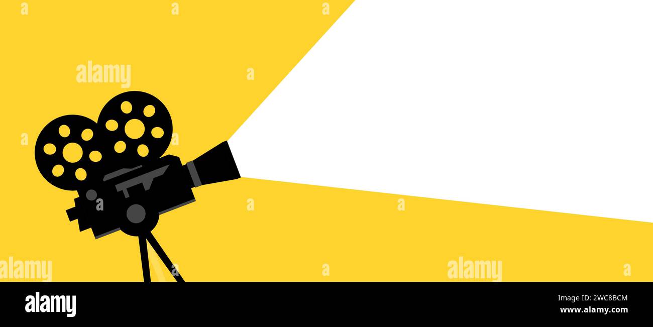 Classic film projector casting light on yellow background, cinema concept vector illustration Stock Vector