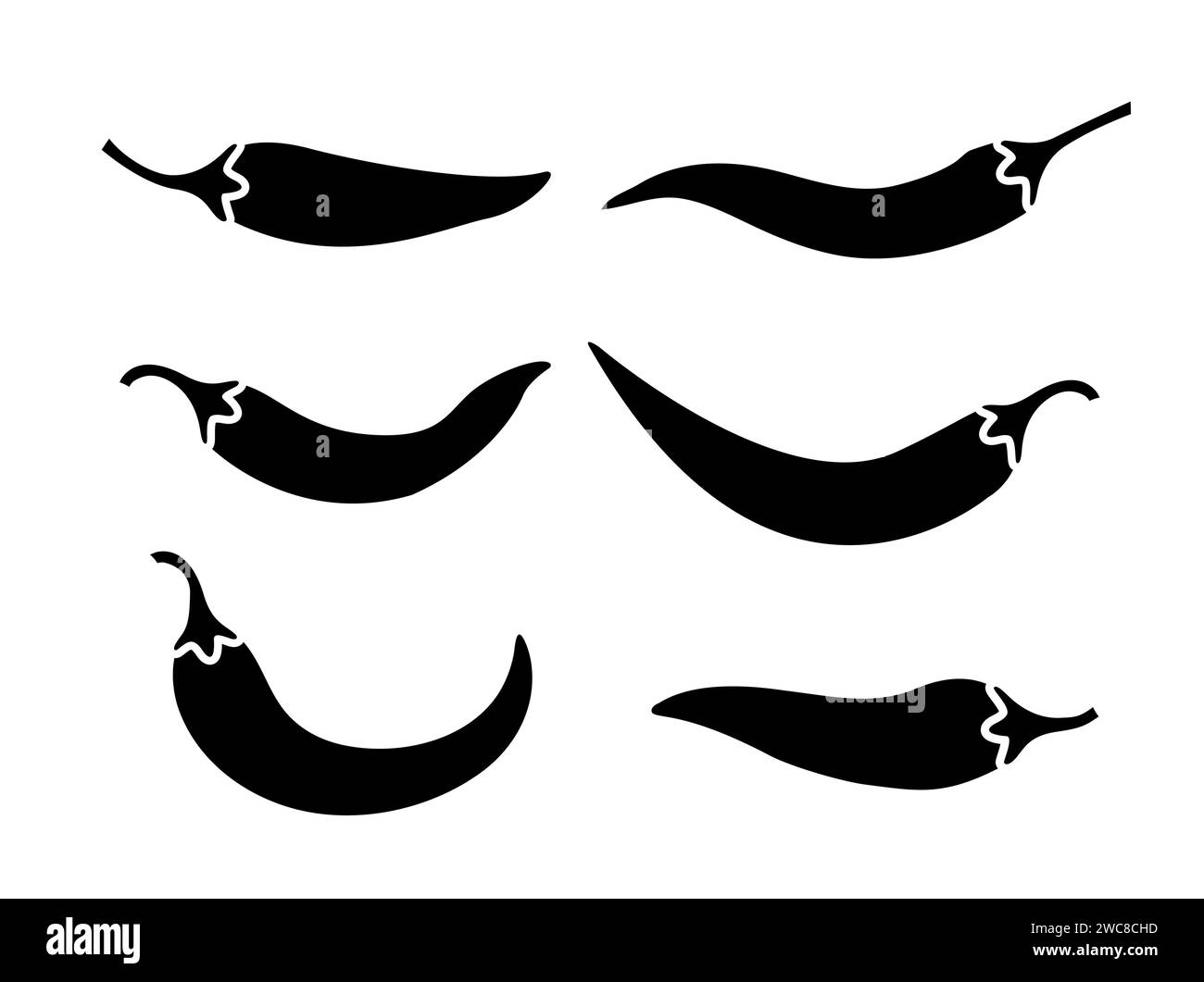 Red chili spicy pepper. Hot chili spice pepper black vector icon