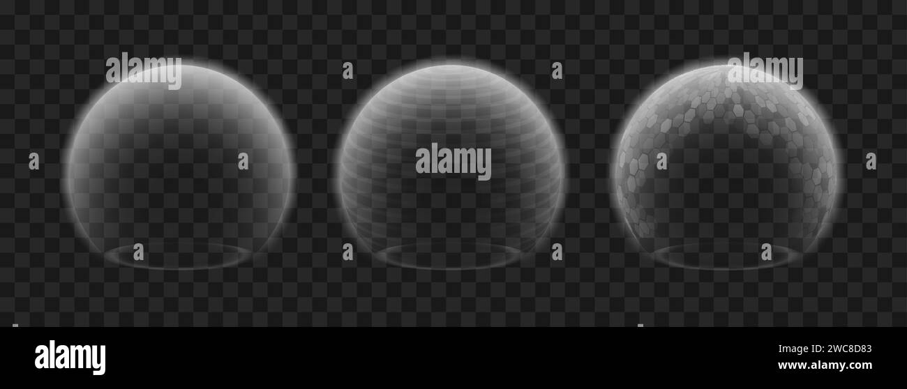 Force field shield bubble set isolated barrier on transparency. Force
