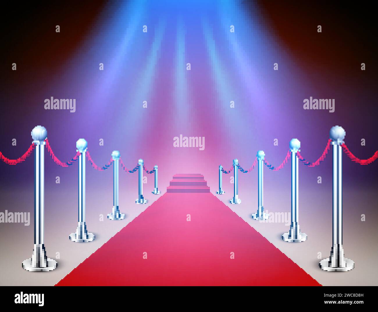 Red Carpet Event Entrance with Velvet Ropes and Spotlight, Glamorous VIP Event Illustration with