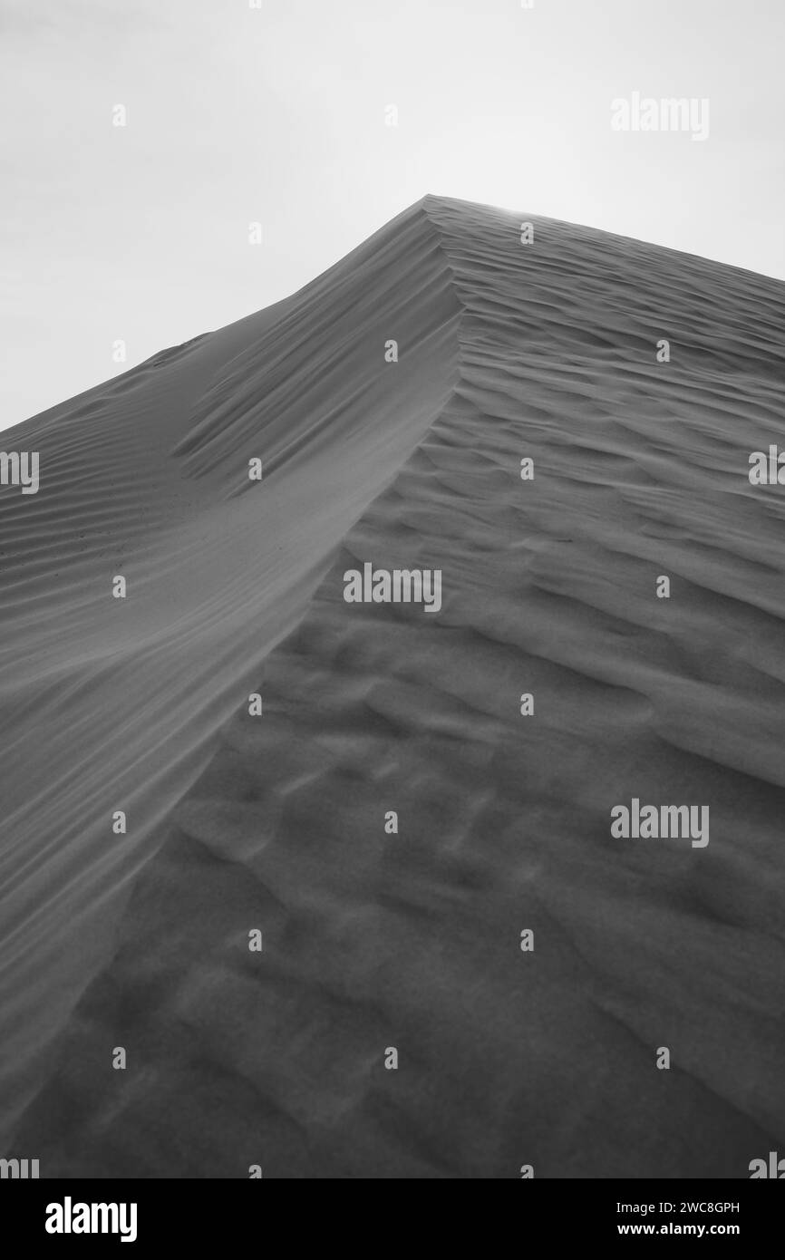 The sand hills in Ba Dan Ji Lin desert of Inner Mongolia, China. Sunset sky with copy space for text, black and white Stock Photo