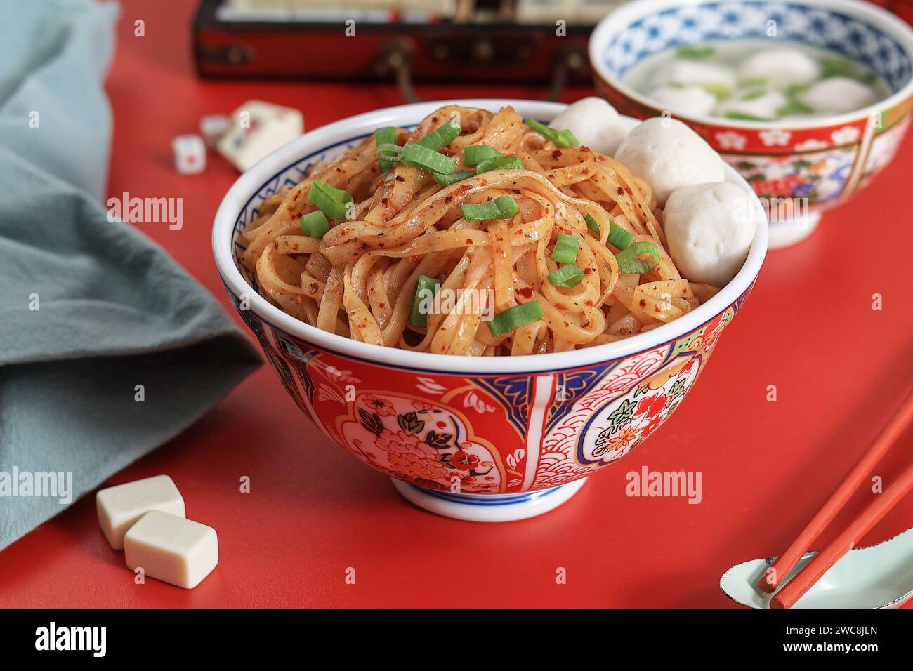 Chinese Rice Noodle Chilli Oil with Fish Ball, Singaporean Style Spicy