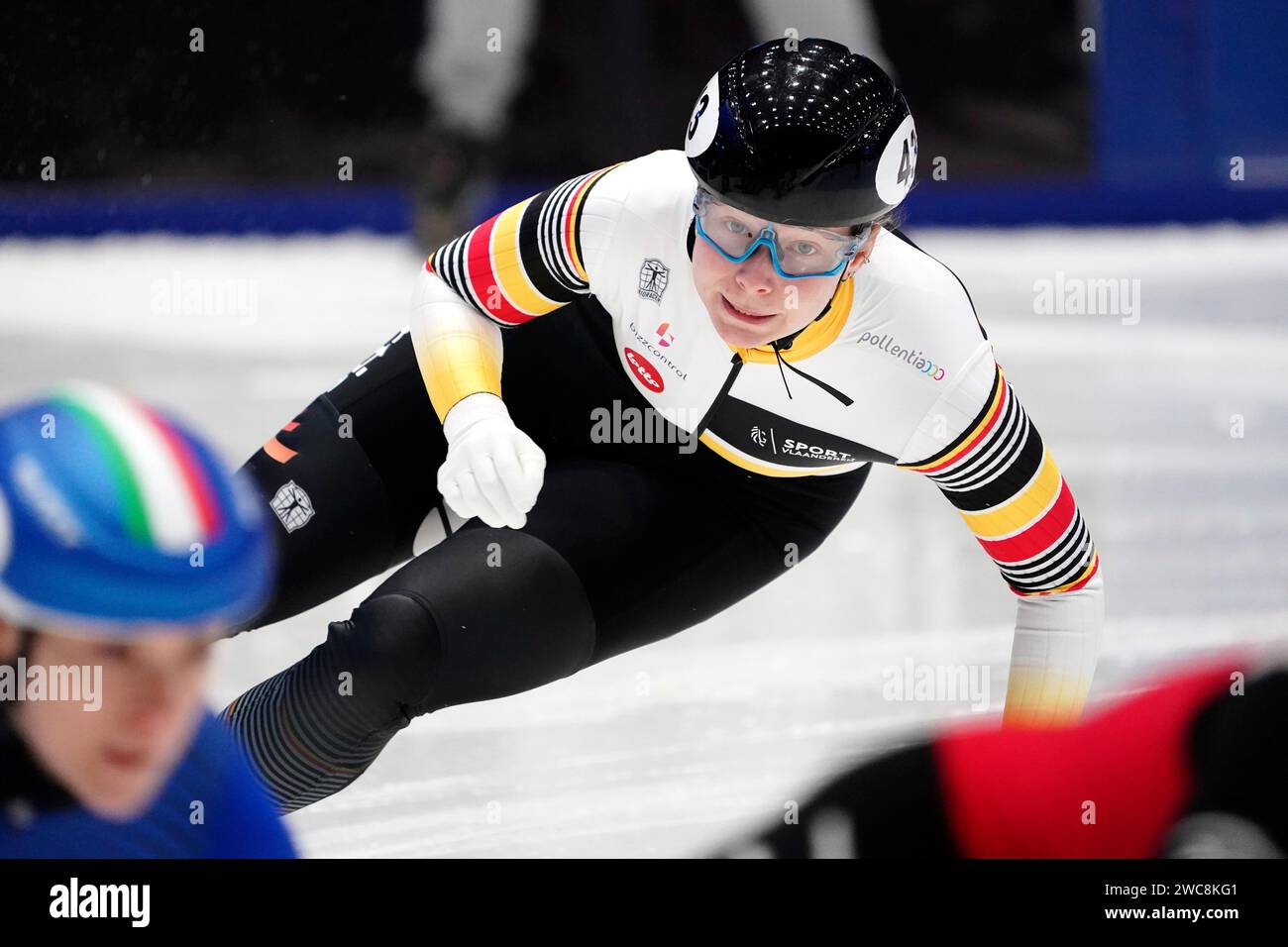 Tineke den Dulk (BEL) in action on 500m heats during ISU European Short ...