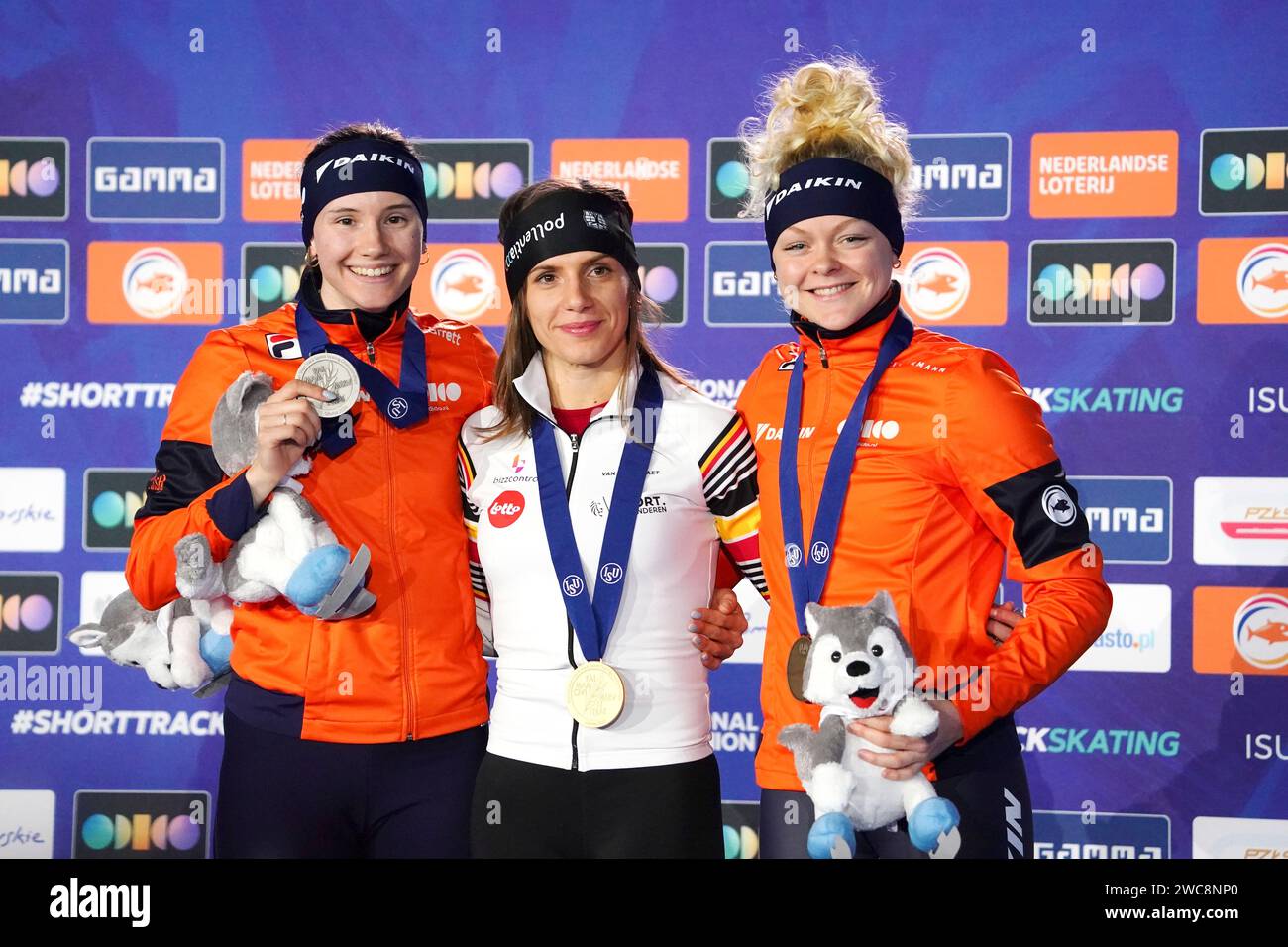Ceremony 1000m Selma Poutsma (NED) and Hanne Desmet, Xandra Velzeboer