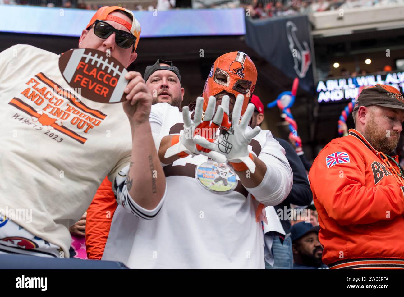 Houston, TX, USA. 13th Jan, 2024. Cleveland Browns fans prior to a Wild Card playoff game between the Cleveland Browns and the Houston Texans in Houston, TX. Trask Smith/CSM/Alamy Live News Stock Photo
