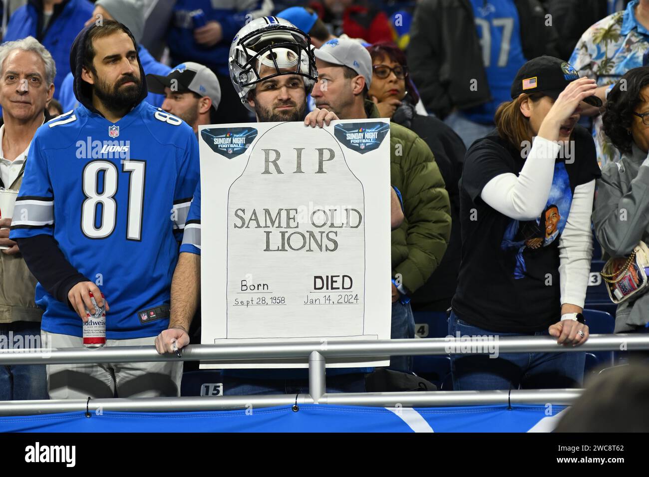 Detroit, USA. 14th Jan, 2024. DETROIT, MI JANUARY 14 Lions fan