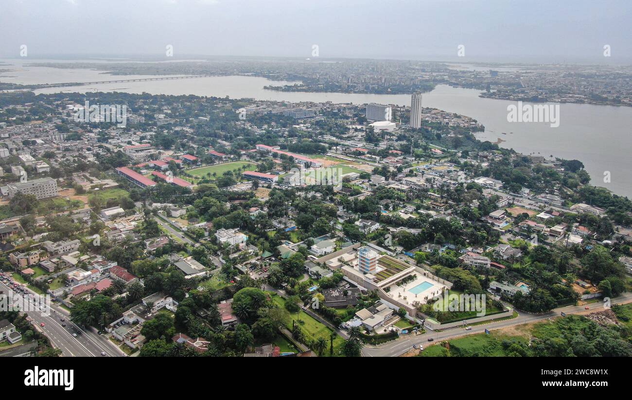 Abidjan, Cote d'Ivoire. 10th Jan, 2024. An aerial drone photo shows a