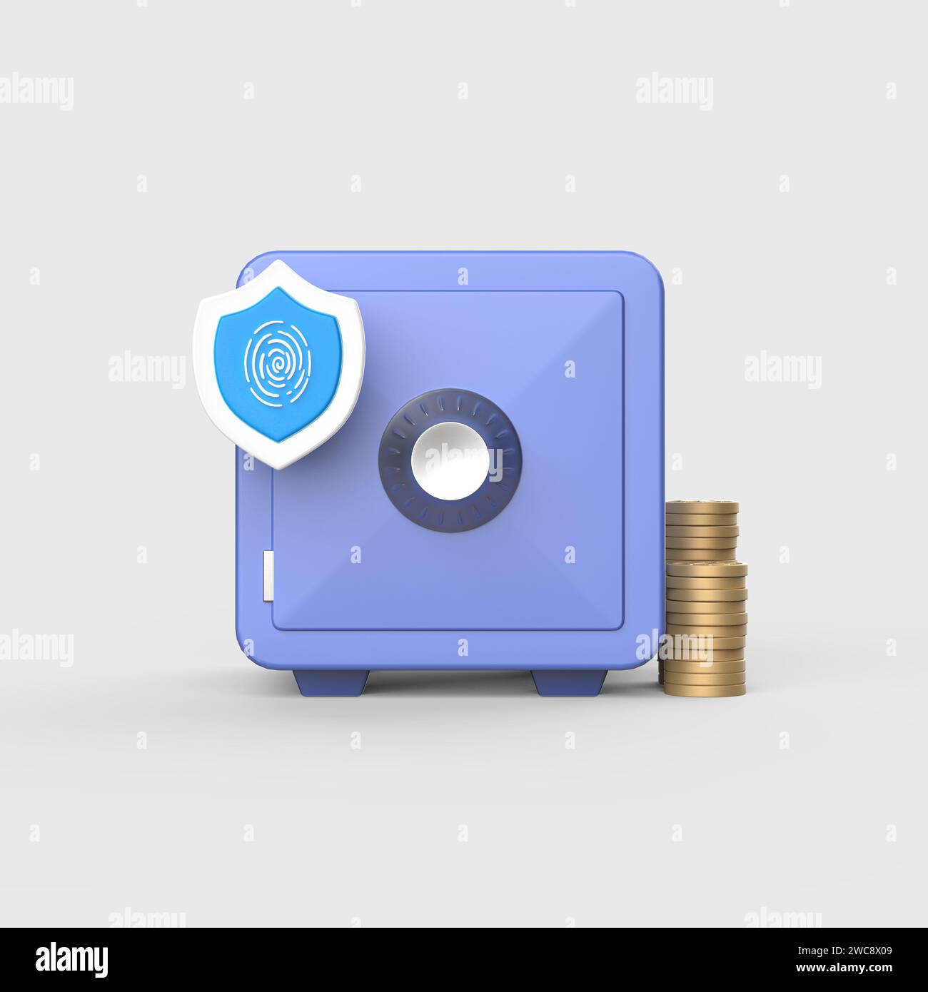 Fingerprint recognition safe with coins piled up next to it 3d object Stock Photo Alamy