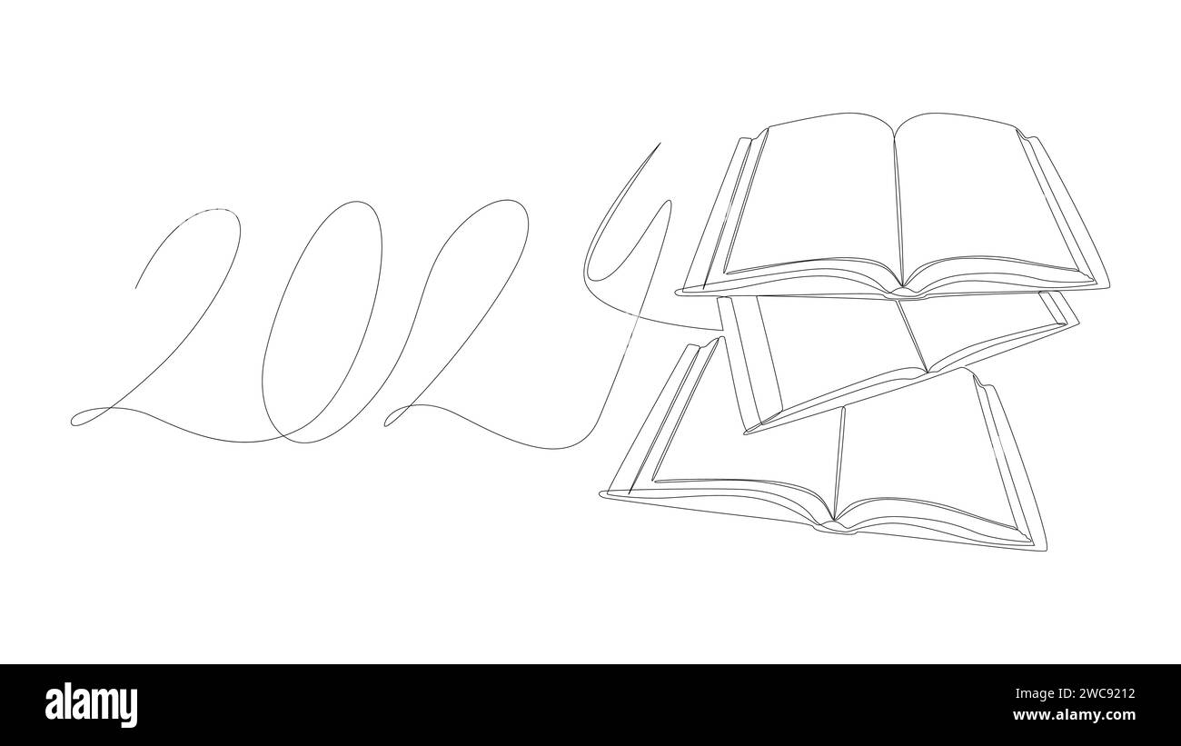 One Continuous Line Of Book With The Number 2024 Thin Line Illustration Vector Concept Contour Drawing Creative Ideas 2WC9212 