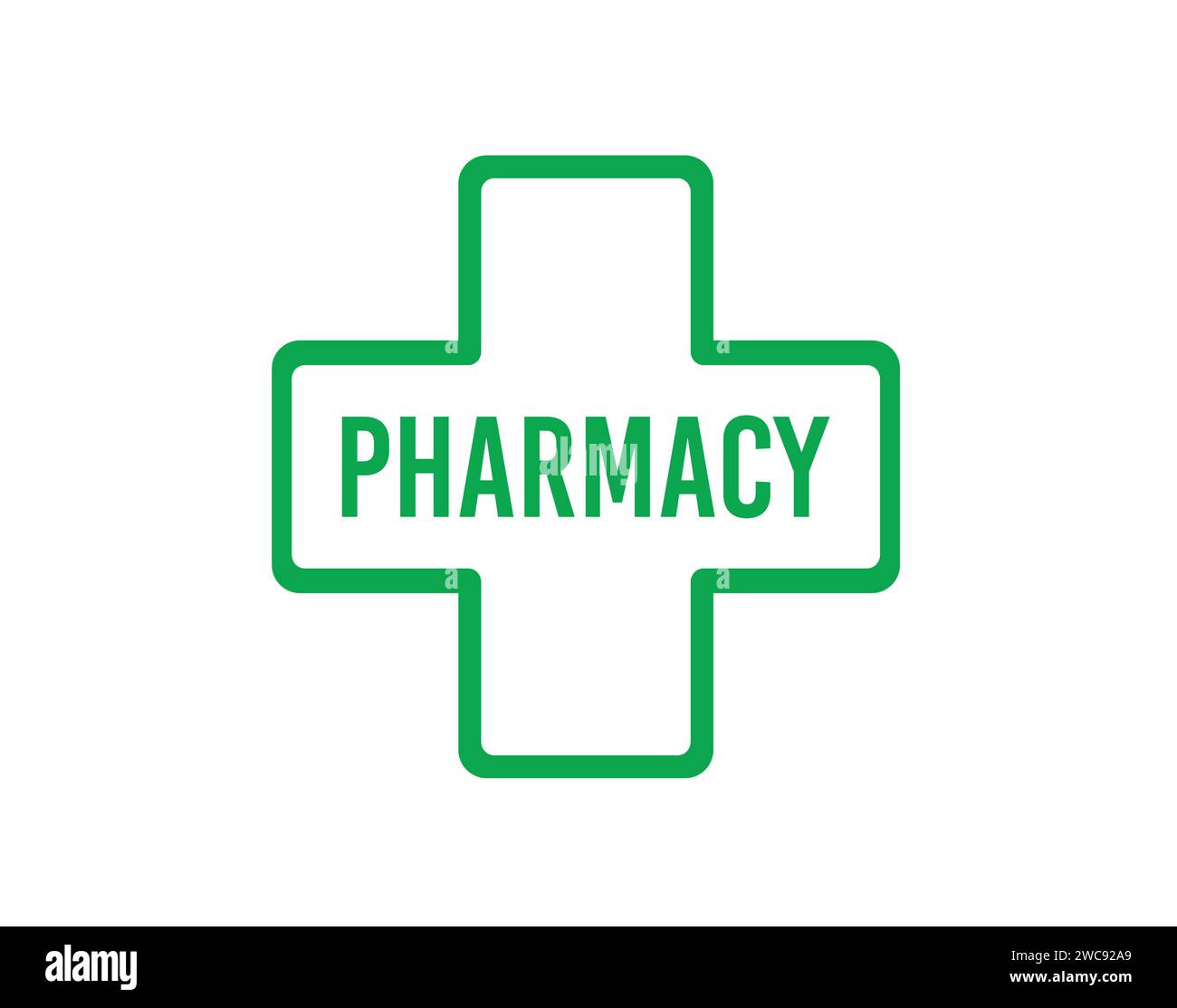 Green chemist pharmacy sign plus cross style. Vector editable isolated ...