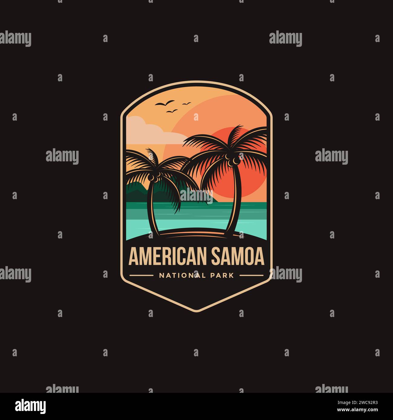 Emblem patch logo illustration of American Samoa National Park on dark background Stock Vector
