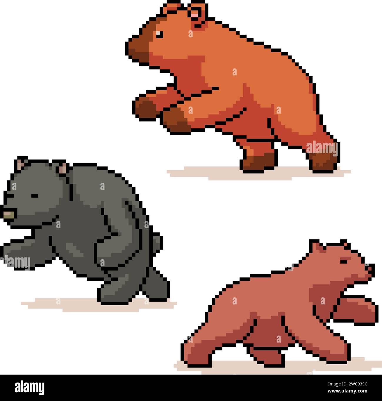 pixel art of brown bear pose Stock Vector Image & Art - Alamy