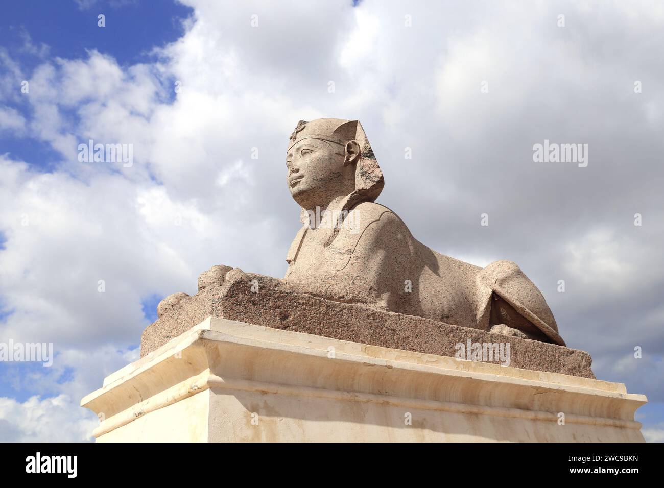 Horizontal banner with face of Sphinx in Famous landmark Serapeum of ...