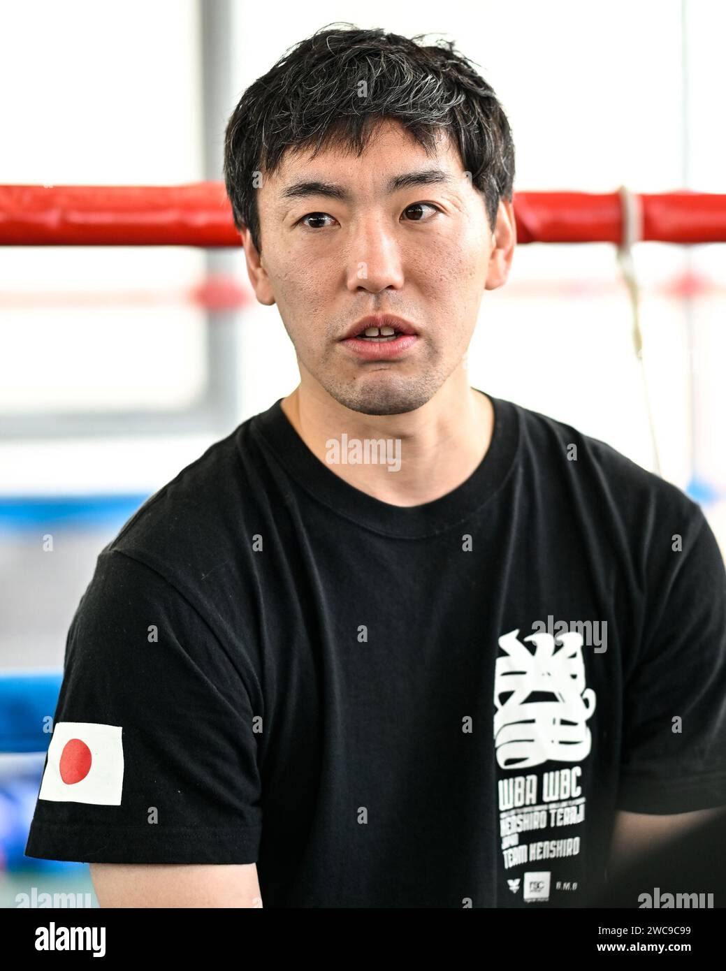 Trainer Kenta Kato talks to media during a Kenshiro Teraji (not ...