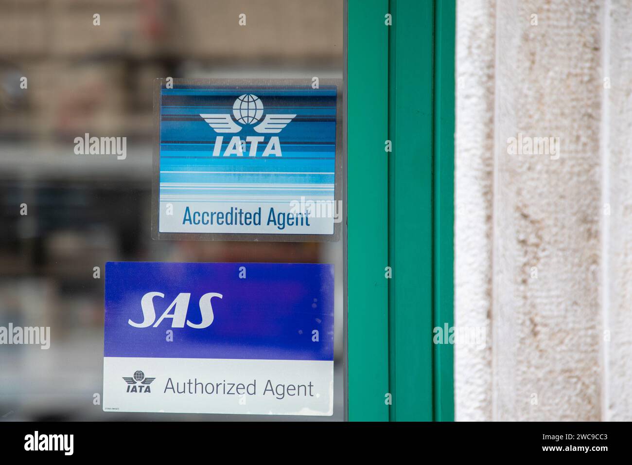 Bordeaux , France -  01 14 2024 : IATA SAS International Air Transport Association airplane door logo brand and sign text window shop Scandinavian Air Stock Photo