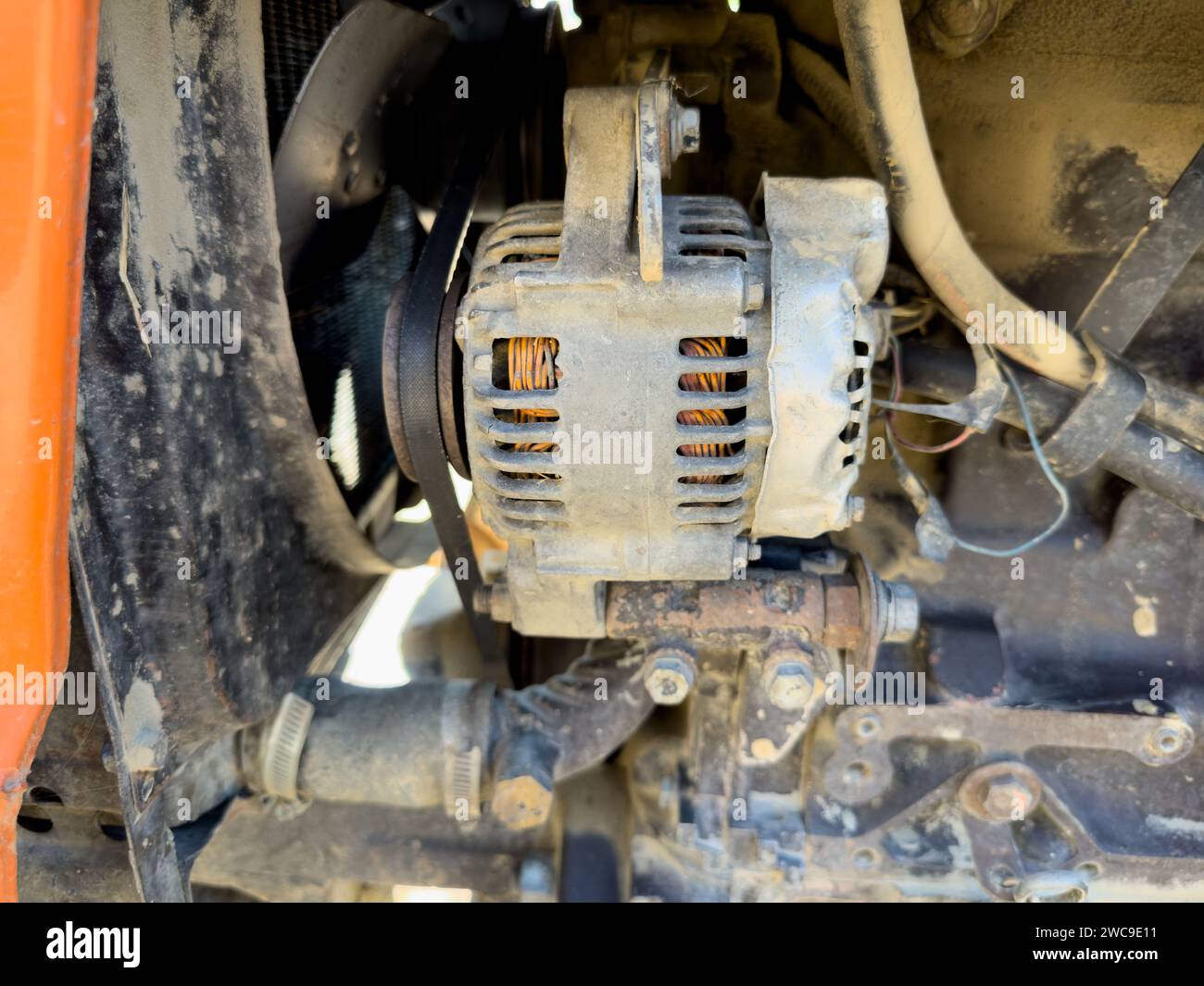 Alternator of a tractor closeup Stock Photo