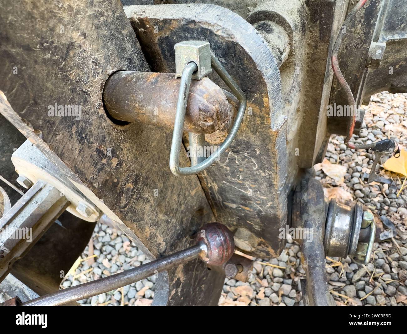 Close up of pin lock of a heavy machinery Stock Photo