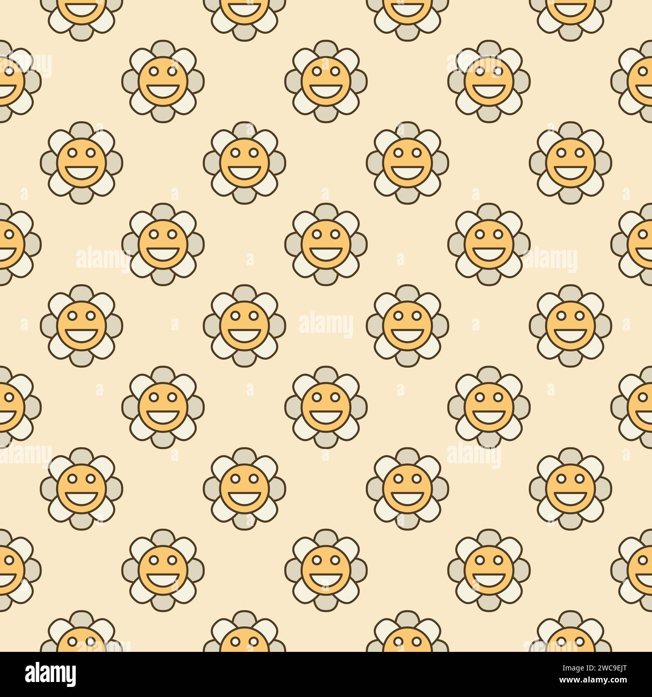 Groovy Beautiful Flower vector concept colored seamless pattern Stock ...