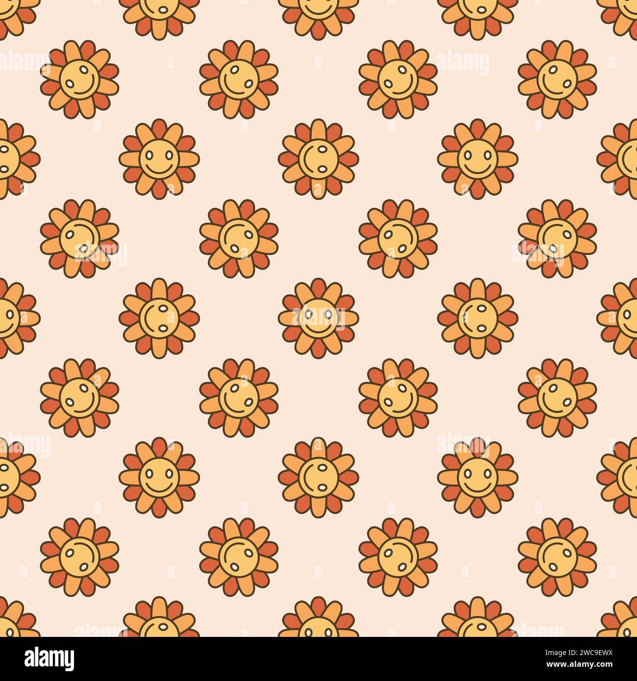 Hippie Flower with Cute Smiling Face vector Hippie Retro style concept ...
