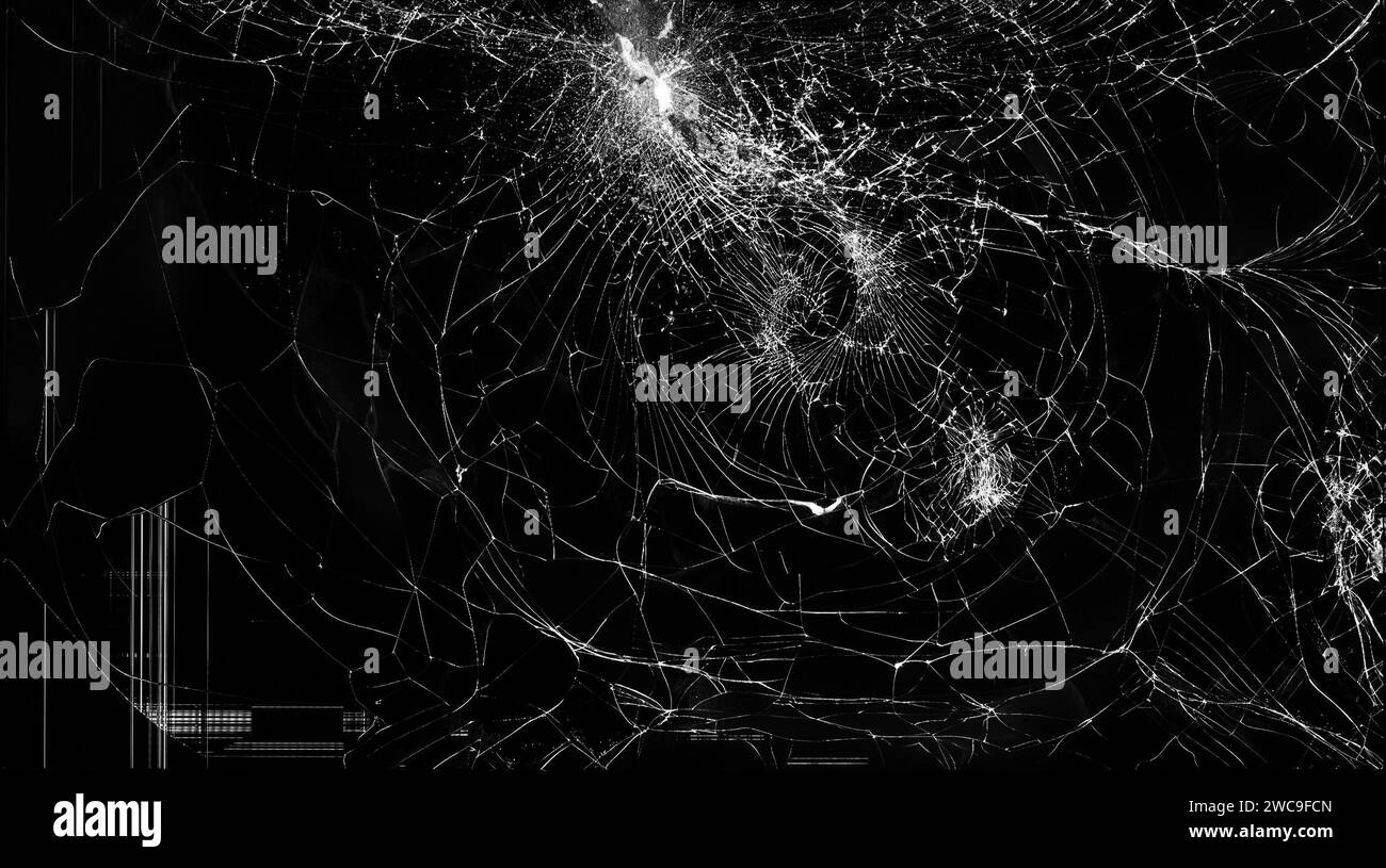 texture cracks on broken lcd screen, computer monitor or tv black and white photo Stock Photo