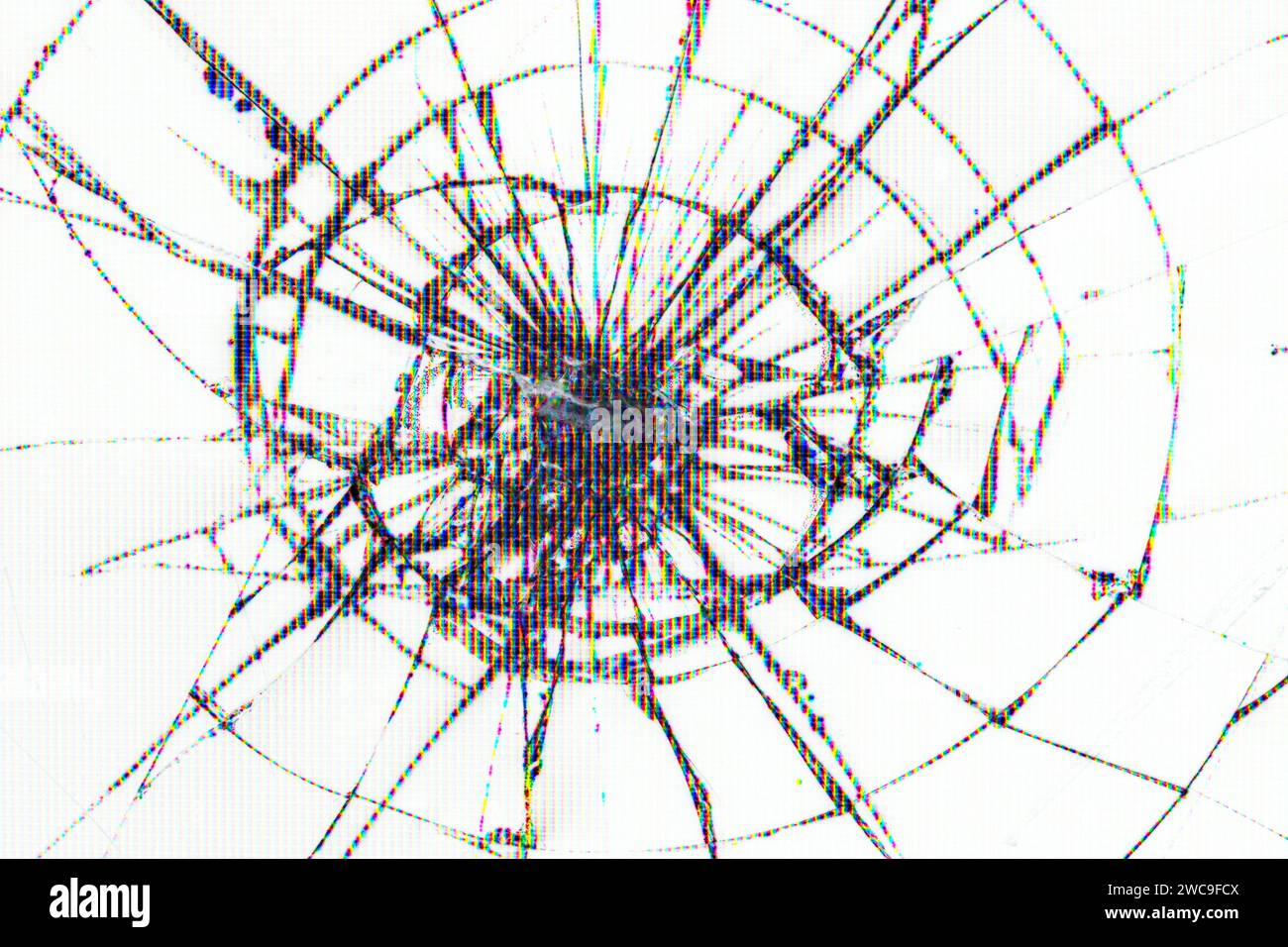 traces of bumps and cracks on a broken white LCD screen, computer