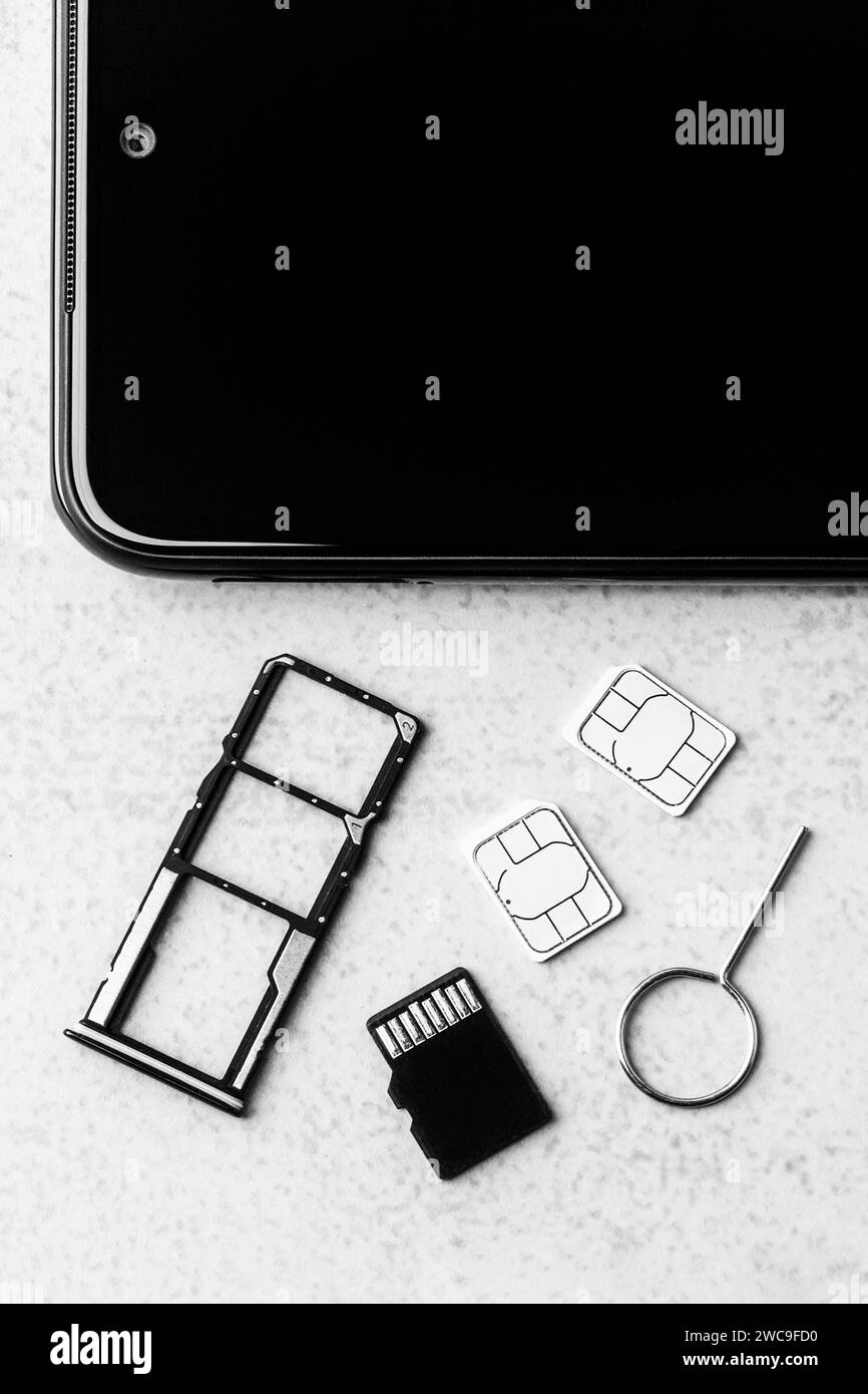 smartphone and open slots for nano SIM cards, two nano SIM cards, micro