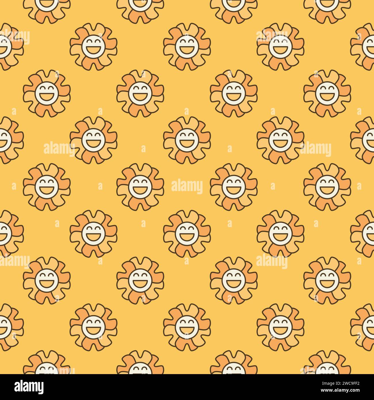 Groovy Funny Geometric Flower vector concept colored seamless pattern ...