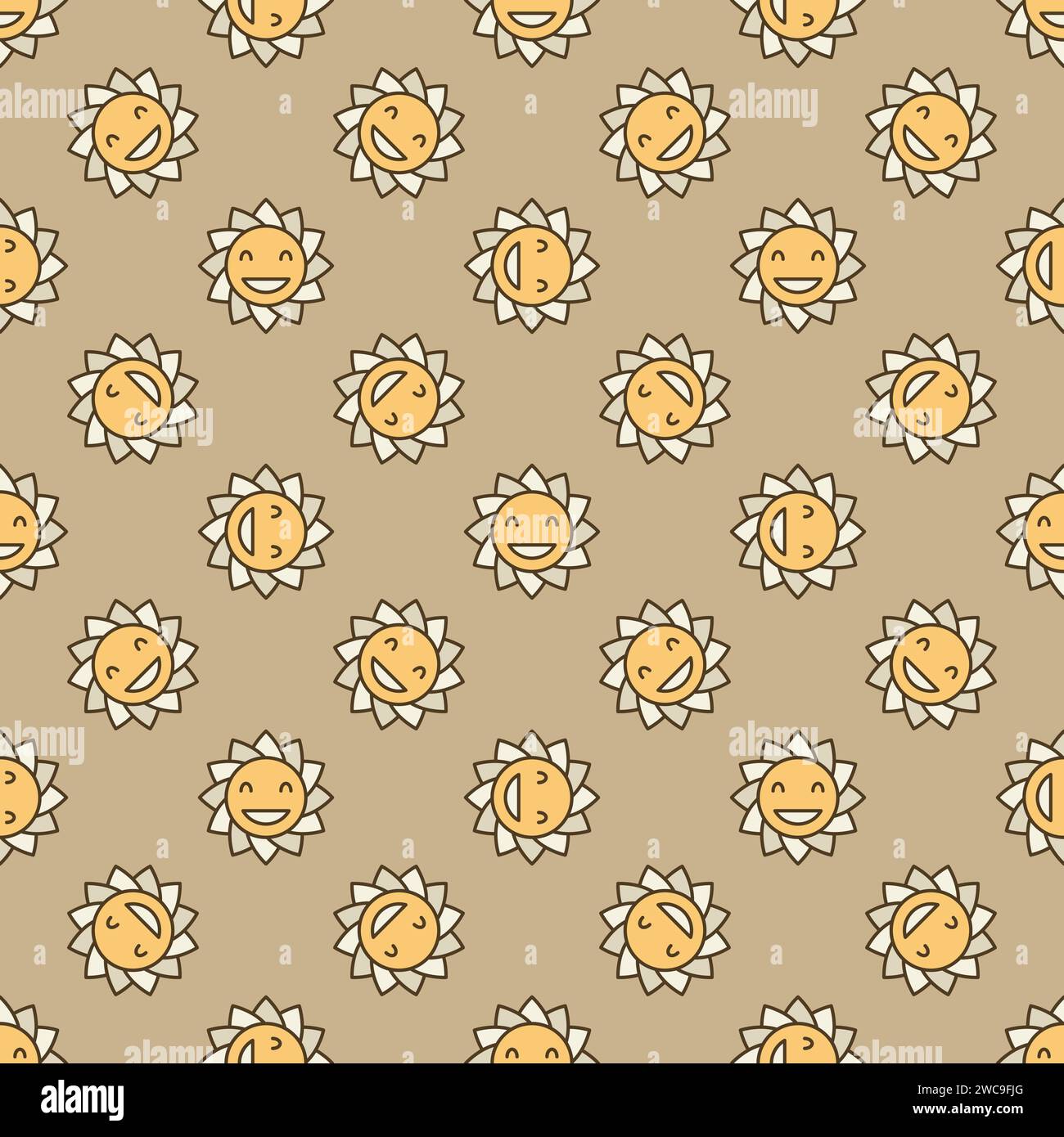 Hippie Smiling Flower vector Groovy Style concept colored seamless ...