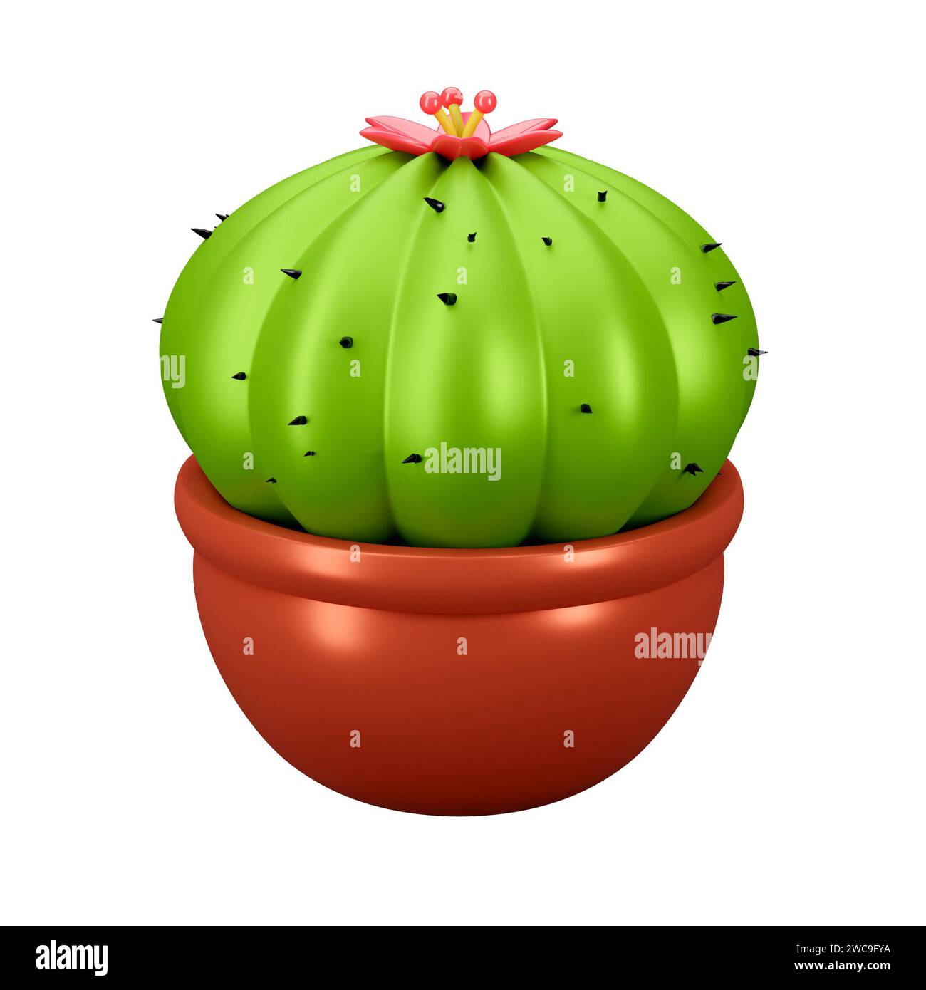 Cactus in a brown pot in a cute style. Stock Photo