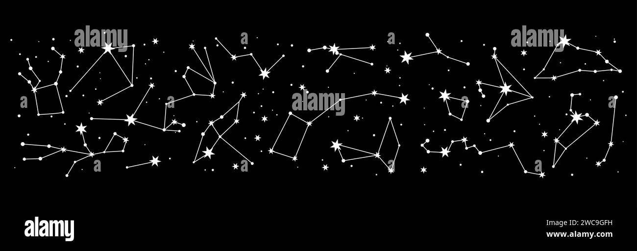 Star constellation for mystic astrology and night sky map border, vector zodiac signs. Starry background with stars in sky for astrological horoscope, esoteric astrology and space planetary astronomy Stock Vector
