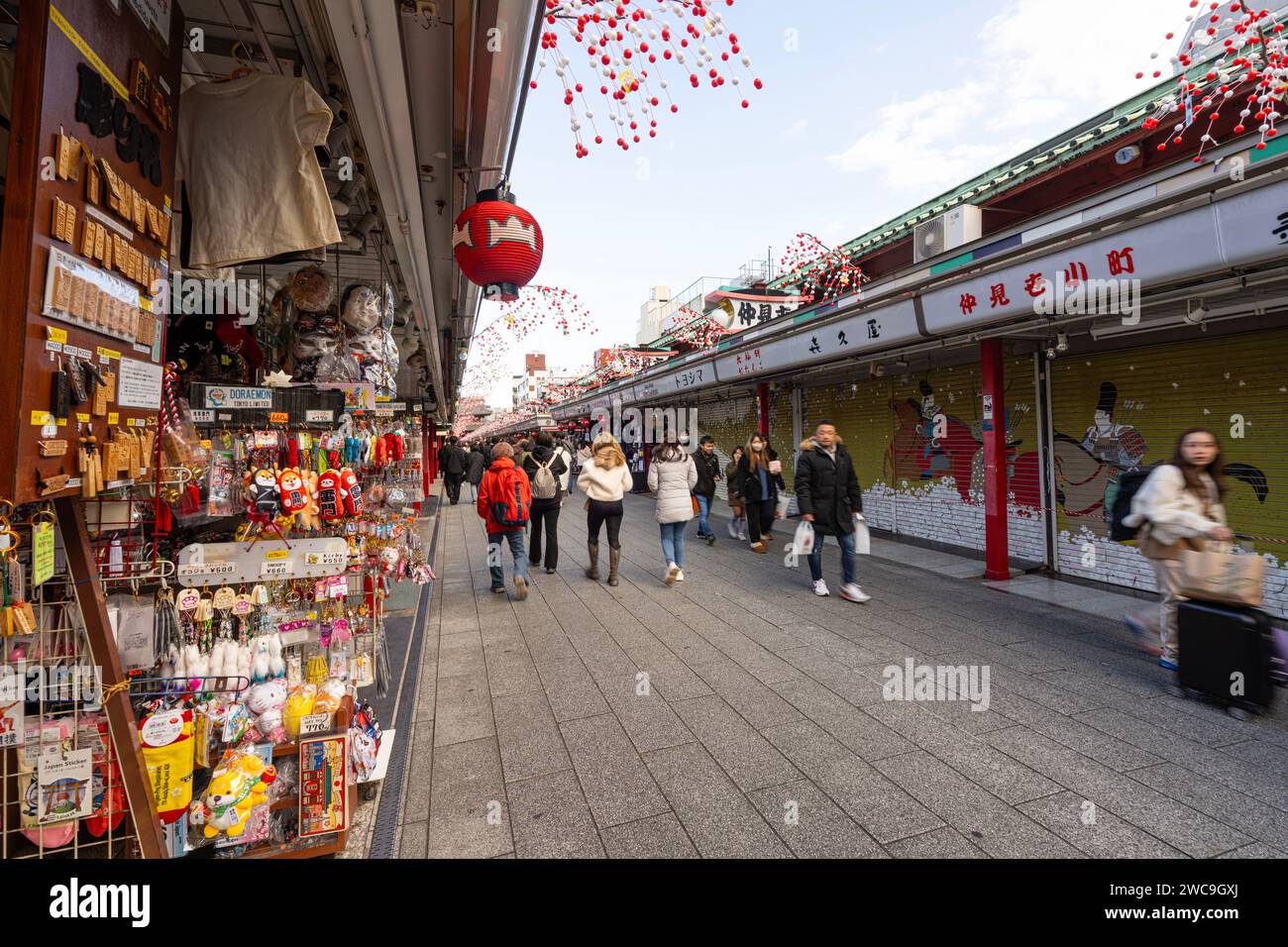Tokyo, Japan, January 2024. entrance street to the Sensōji buddhist