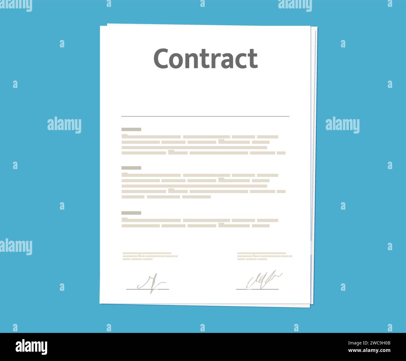Paper contract document, signed partnership agreement or job employment, vector icon. Business contract or legal agreement and partnership and office employment paper document with signatures and text Stock Vector