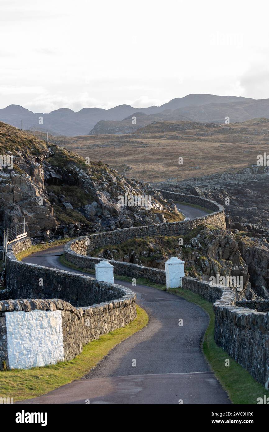 The single track road leading away from Ardnamurchan Point Lighthouse Stock Photo