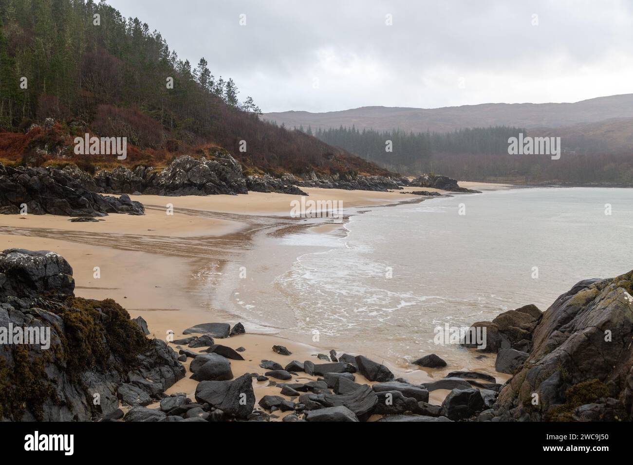 The Singing Sands, or Camas an Lighe is a lovely sandy bay near Gortenfern in the north east of the Ardnamurchan peninsula Stock Photo