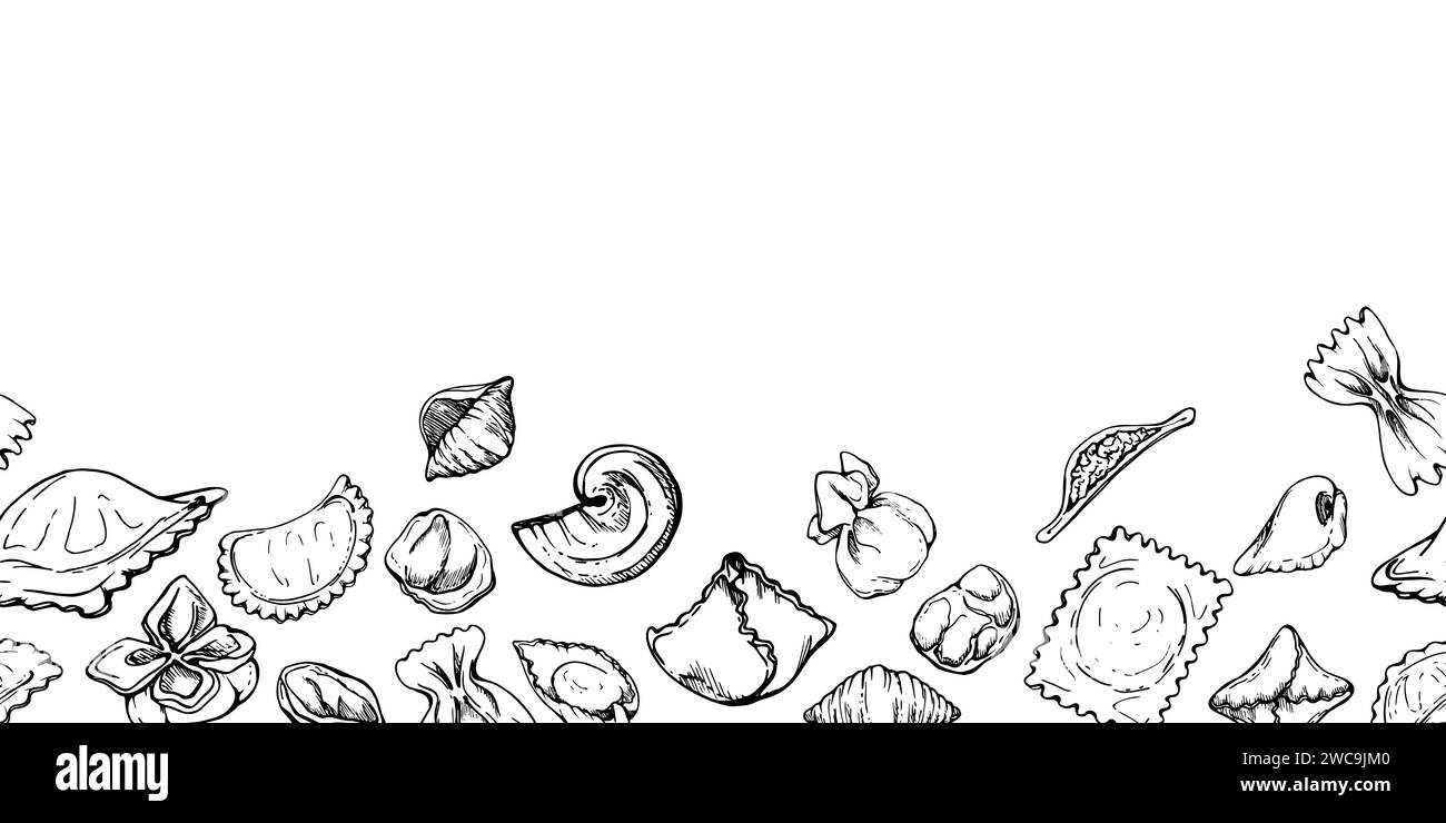 Hand drawn vector ink illustration. Ravioli pelmeni pierogi vareniki ...